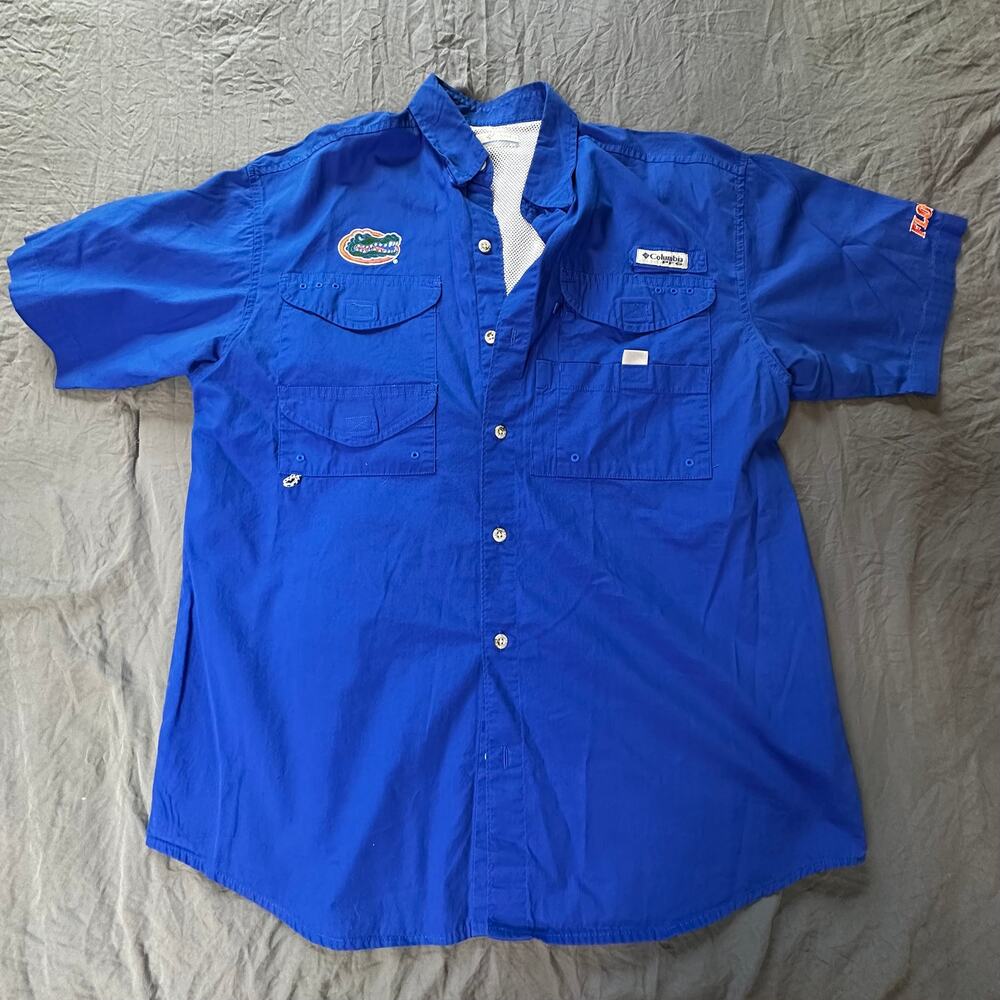 Columbia Blue Florida Gators Short Sleeve Vented Casual Button Down- S - Picture 3 of 14